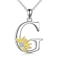 G-Letter Script Name Pendant Necklace for Women Girls Boys Sterling Silver Initial Alphabet Sunflower