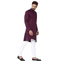 Indian Men's Cotton Kurta Tunic Solid Plus Size Loose Fit Big And Tall Ethnic Wedding Party Wear Kurta For Men/Boys_Purple_Xs