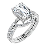 10K Solid White Gold Handmade Engagement Rings 2.5 CT Emerald Cut Moissanite Diamond Solitaire Wedding/Bridal Ring Set for Women/Her Propose Ring