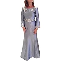 Plus Size Long Sleeves Backless Full-Length Satin Mother of The Bride Dresses Formal Party Evening Gowns