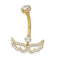 14k Gold 14 Gauge Religious Guardian Angel Wings CZ Cubic Zirconia Simulated Diamond Belly Navel Ring Body Jewelry Measures 25.65x18.89mm Wide Jewelry for Women