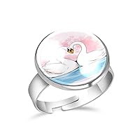 Animal Swan Pattern Adjustable Rings for Women Girls, Stainless Steel Open Finger Rings Jewelry Gifts