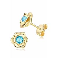 14K Gold Plated 925 Sterling Silver Post Rose Flower Stud Earrings for Women Birthstone Crystal Studs Earrings Hypoallergenic & Nickel Free Jewelry