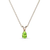 Pear Cut Peridot 1/4 ct Double Bail Women Solitaire Pendant Necklace. Included 16 Inches 14K Gold Chain