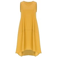 Womens Summer Dresses Cotton and Linen Dress Crewneck Long Skirt Sleeveless Large Loose Solid Color Dress(BU1,Large)
