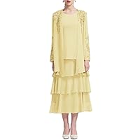A-Line Elegant Mother of The Bride Dress Scoop Neck Long Sleeves Tea Length Chiffon Wedding Guest Dress 2024