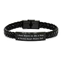 I Just Want to Be. Seal Point Cat Braided Leather Bracelet, Nice Seal Point Cat Gifts, Engraved Bracelet For Cat Dad from Friends