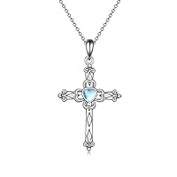 MUUYON Cross Necklace Moonstone Faith Pendant for Women 925 Sterling Silver Jewelry Amulet for Mom Women Girls Gift