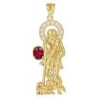 10k Yellow Gold Mens Red White Oval Round CZ Cubic Zirconia Simulated Diamond St. Lazarus Religious Charm Pendant Necklace Measu Jewelry for Men