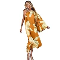 Spring Summer Women's Printed Dress One-Shoulder Irregular Split Long Dress Holiday Party Dress