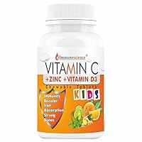 Vitamin C Tablets for Kids with Zinc Supplements and Citrus Bioflavonoids, Immunity Booster for Kid's Strength, Energy, Growth & Strong Bones. Chewable Tablet Sugar Free-(Orange) 60 Tablets