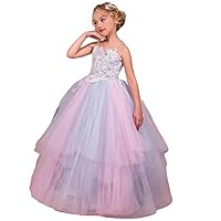 Colorful Flower Girl Dress lace Applique Floor Length Ball Gown Dresses