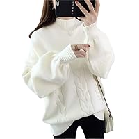 Winter Women Sweater Half Turtleneck Knit Pullover Loose Jumper Tops White XL