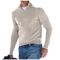 Autumn Mens Solid Knitted Polo Shirt Zipper Stand Collar Sweaters Winter Casual Long Sleeve Pullovers