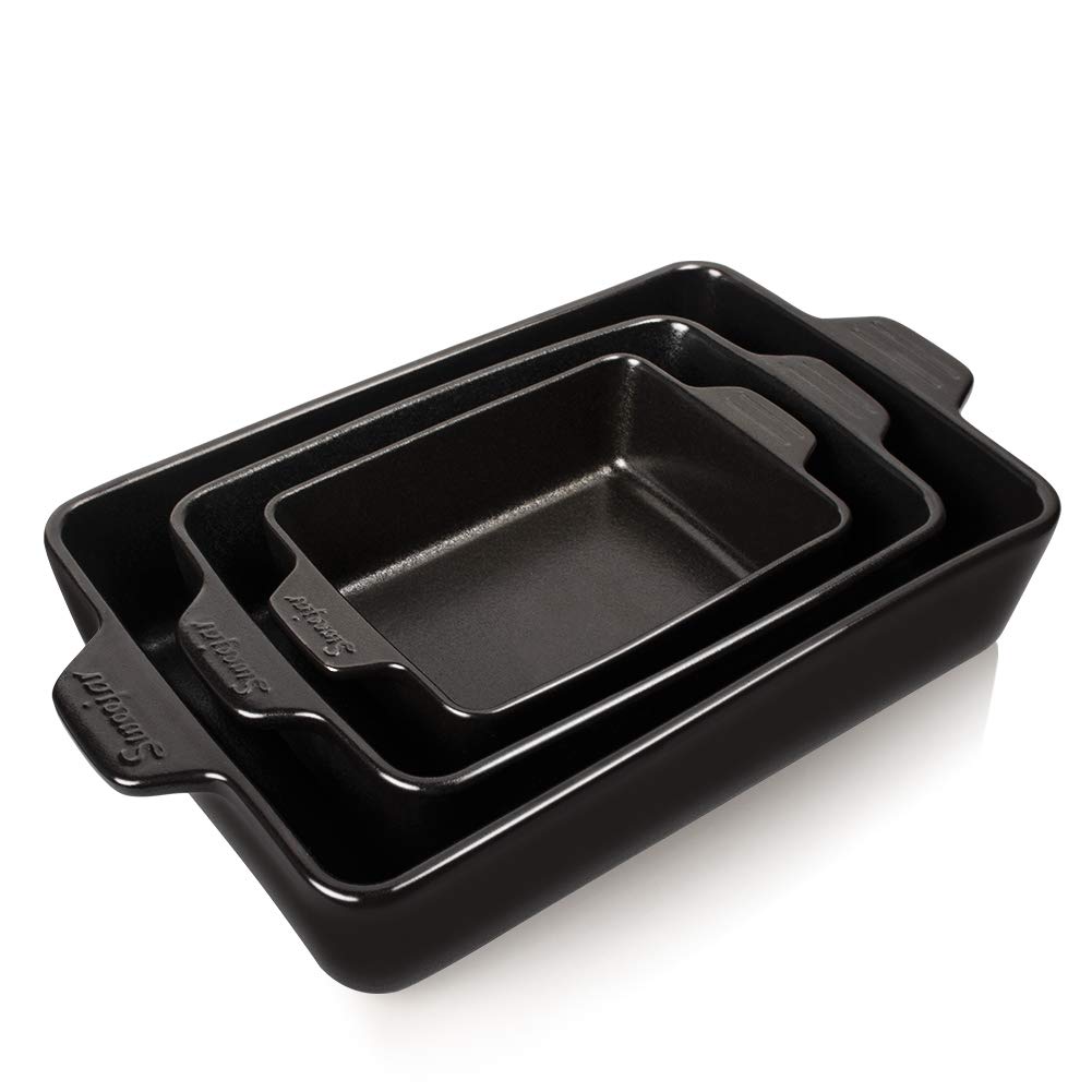 SWEEJAR Ceramic Bakeware Set, Rectangular Baking Dish Lasagna Pans for Cooking, Kitchen, Cake Dinner, Banquet and Daily Use, 11.8 x 7.8 x 2.75 Inches of Casserole Dishes (Black)