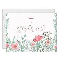 Baby Girl Christening Delicate Pink Floral Thank You Cards with Envelopes ( Pack of 25 ) Blank Baptism Gifts Gracias Thank You Notecards Religious Christian Church Celebration Excellent Value VT0099B