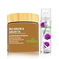 Herbishh H2 Combo (Condition + Hair Growth) Pro Keratin Hair Mask 150 gm and Essential Flower Hair Oil 60ml for Men & Women | Combo for Dry & Weak Hair