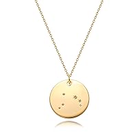 MEVECCO Gold Necklace Coin Disc Zodiac 12 Constellation Star Connected Engraved Horoscope Sign Astrology Pendant 18K Gold Plated Chain Dainty Personalized Simple Jewelry