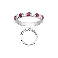 0.21 Cts Diamond & 0.44 Cts Ruby Wedding Band in 14K White Gold ( I1 )