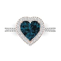 2.33ct Heart Cut Solitaire with Accent Halo Natural London Blue Topaz gemstone designer Modern Ring 14k 2 Tone Gold
