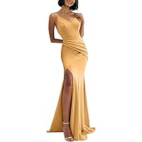 Spaghetti Straps V-Neck Long Bridesmaid Dresses for Womens Pleats Mermaid Formal Evening Gowns