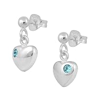 Girl's Jewelry - Sterling Silver Simulated Birthstone Heart Dangling Earrings