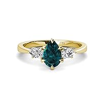 London Blue Topaz Pear Shape 9x7 mm 2.05 ctw accented Diamond Three Stone Women Engagement Ring using Tiger Claw Setting in 14K Gold