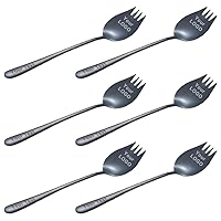 6 Pcs Personalized 18/8 Stainless Steel Spork Salad Spoons Fork Custom Travel Utensil-Black