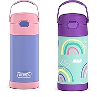 THERMOS FUNTAINER 12 Ounce Kids Insulated Water Bottles with Straw, Purple/Pink and Rainbows
