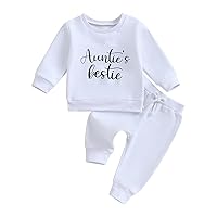 Toddler Baby Girl Clothes Aunties Bestie Letter Sweatshirts Solid Color Outfit Pants Fall Winter Set