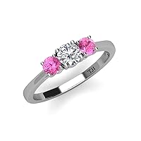 Pink Sapphire with Center Diamond (SI2-I1, G-H) Three Stone Ring 1.03 ct tw in 14K White Gold