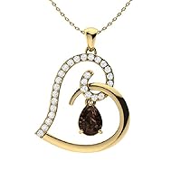 Heart Pendant Necklace For Womens 1.50Ct Pear Cut CZ Diamond In 14K Yellow Gold Plated 925 Silver