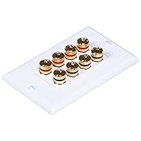 Moonrise Monoprice 103326 Banana Binding Post Two-Piece Inset Coupler Wall Plate for 4 Speakers, White