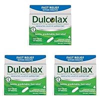 Dulcolax Fast Relief Medicated Laxative Suppositories, Bisacodyl, 10 mg, 4 Count (Pack of 3)