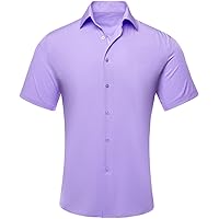 Hi-Tie Lavender Men's Short Sleeve Dress Shirts Regular Fit Button Down 4-Way Stretch Wrinkle Free Shirt Hawaiian Vacation(3X-Large)