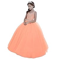 VeraQueen Girl's Off Shoulder Long Pageant Dresses Princess Tulle Beaded Straps Birthday Party Dress