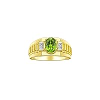 Rylos Men's Rings Classic Designer Style 8X6MM Oval Gemstone & Sparkling Diamond Ring - Color Stone Birthstone Rings for Men, in Yellow Gold Plated Silver, Sizes 8-13. Men's Jewelry!
