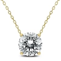 SZUL Certified Floating Round Natural Diamond Solitaire Necklace Available in 14K White or 14K Yellow Gold