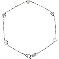 14k White Gold 7 Inch CZ Cubic Zirconia Simulated Diamond Station Necklace Jewelry Gifts for Women