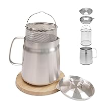 Stainless Steel Large Capacity Oil Fryer and Filter Cup Combo, Oil Filter Pot,t, 304 Stainless Steel Large Capacity Versatile Oil Filter Vessel Tank (2L)