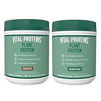 Vital Proteins Unsweetened Plant Protein Powder 14 oz + 16.5 oz Chocolate Plant Protein Powder