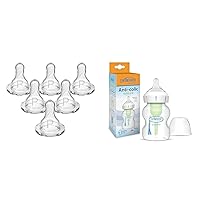 Dr. Brown's Natural Flow Preemie & Anti-Colic Options+ Wide-Neck Baby Bottles with Slowest & Slow Flow Silicone Nipples, 6 Count & 5 oz