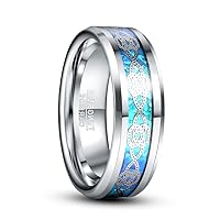 Silver Color Knot Groove Anillo Hombre Blue Opal Men Tungsten Ring Wedding Jewellery