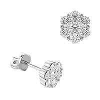 1/2 CT Round Cut Cubic Zirconia Cluster Flower Stud Earrings 14k White Gold Finish