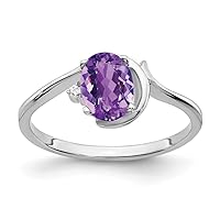 Solid 14k White Gold 7x5mm Oval Amethyst Purple February Gemstone Diamond Engagement Ring (.01 cttw.)