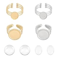UNICRAFTALE 4Sets DIY Cuff Ring Making Kit Oval Round Open Cuff Ring Bezel Tray 2 Colors 304 Stainless Steel Blank Dome Finger Ring Cabochon Ring Bases with Glass Cabochons Domes Set for Ring Making