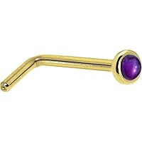 Body Candy Solid 14k Yellow Gold 2mm Genuine Amethyst L Shaped Nose Stud Ring 20 Gauge 1/4
