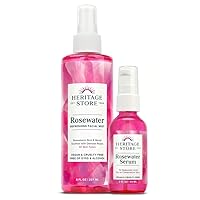Heritage Store Rosewater & Rosewater Serum Bundle | Clean Hydration for Fresh, Glowing Skin | 8oz, 2oz