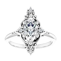 1 CT Marquise Cut Engagement Ring Moissanite VVS Colorless Wedding Ring for Women Her Bridal Gift Anniversary Promise Rings 925 Sterling Silver Halo Antique Vintage