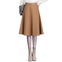 Women's Mid-Length PU Leather Skirt Elastic Waist Skirt Winter A-Line High Waist Skirt (Color : Orange, Size : 4XL Code)